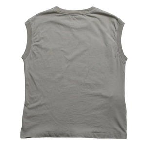 極美品 MIU MIU ミュウミュウ ノースリーブ ジャージ Tシャツ MJE15 ワッペンロゴ カットソー フレンチスリーブ カーキ レディース XSサイズ 中古 4a004811