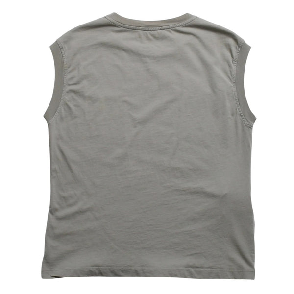 極美品 MIU MIU ミュウミュウ ノースリーブ ジャージ Tシャツ MJE15 ワッペンロゴ カットソー フレンチスリーブ カーキ レディース XSサイズ 中古 4a004811