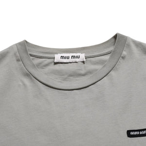極美品 MIU MIU ミュウミュウ ノースリーブ ジャージ Tシャツ MJE15 ワッペンロゴ カットソー フレンチスリーブ カーキ レディース XSサイズ 中古 4a004811