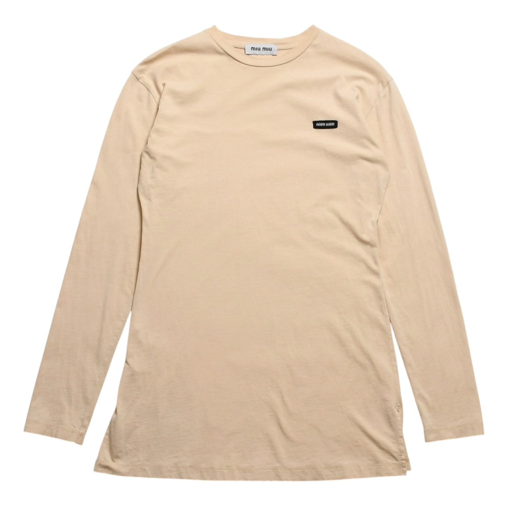 MIU MIU ミュウミュウ コットン ジャージーロングスリーブ Tシャツ MJE15 ロンT 長袖Tシャツ ライトベージュ XSサイズ 美品 中古 4a005009