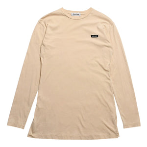 MIU MIU ミュウミュウ コットン ジャージーロングスリーブ Tシャツ MJE15 ロンT 長袖Tシャツ ライトベージュ XSサイズ 美品 中古 4a005009