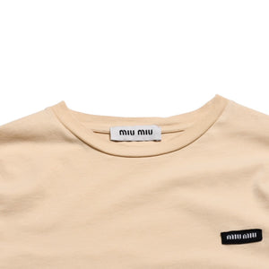 MIU MIU ミュウミュウ コットン ジャージーロングスリーブ Tシャツ MJE15 ロンT 長袖Tシャツ ライトベージュ XSサイズ 美品 中古 4a005009