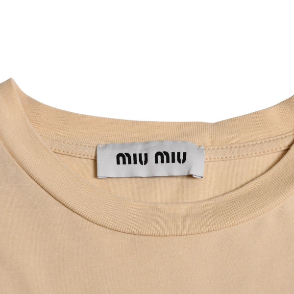 MIU MIU ミュウミュウ コットン ジャージーロングスリーブ Tシャツ MJE15 ロンT 長袖Tシャツ ライトベージュ XSサイズ 美品 中古 4a005009
