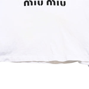 極美品 MIU MIU ミュウミュウ クリスタル クロップド 長袖 Tシャツ MJL816 ストライプ ラインストーン ライトブルー XSサイズ 中古 4a004813