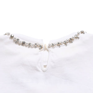 極美品 MIU MIU ミュウミュウ クリスタル クロップド 長袖 Tシャツ MJL816 ストライプ ラインストーン ライトブルー XSサイズ 中古 4a004813