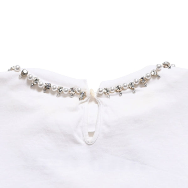極美品 MIU MIU ミュウミュウ クリスタル クロップド 長袖 Tシャツ MJL816 ストライプ ラインストーン ライトブルー XSサイズ 中古 4a004813