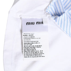 極美品 MIU MIU ミュウミュウ クリスタル クロップド 長袖 Tシャツ MJL816 ストライプ ラインストーン ライトブルー XSサイズ 中古 4a004813