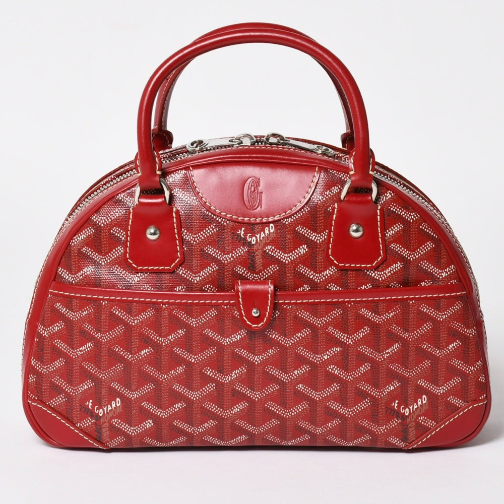 GOYARD ゴヤール サンジャンヌ PM ハンドバッグ レア レッド 赤 シルバー金具 ヘリンボーン柄 PVC レザー 美品 中古 4a004798