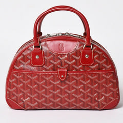 GOYARD ゴヤール サンジャンヌ PM ハンドバッグ レア レッド 赤 シルバー金具 ヘリンボーン柄 PVC レザー 美品 中古 4a004798