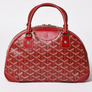 GOYARD ゴヤール サンジャンヌ PM ハンドバッグ レア レッド 赤 シルバー金具 ヘリンボーン柄 PVC レザー 美品 中古 4a004798