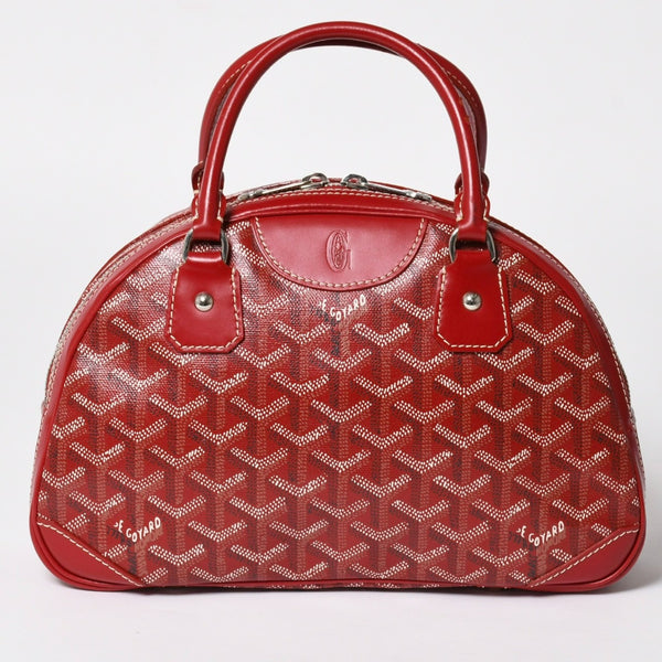 GOYARD ゴヤール サンジャンヌ PM ハンドバッグ レア レッド 赤 シルバー金具 ヘリンボーン柄 PVC レザー 美品 中古 4a004798