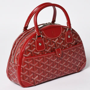 GOYARD ゴヤール サンジャンヌ PM ハンドバッグ レア レッド 赤 シルバー金具 ヘリンボーン柄 PVC レザー 美品 中古 4a004798