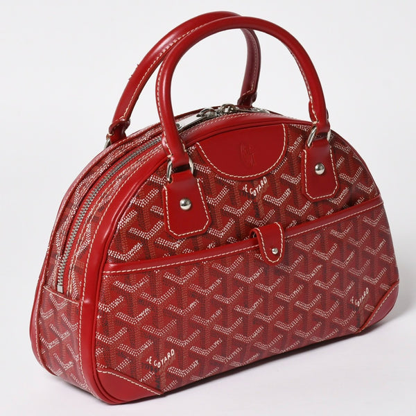 GOYARD ゴヤール サンジャンヌ PM ハンドバッグ レア レッド 赤 シルバー金具 ヘリンボーン柄 PVC レザー 美品 中古 4a004798