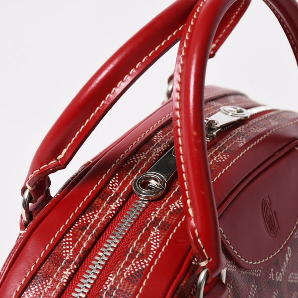 GOYARD ゴヤール サンジャンヌ PM ハンドバッグ レア レッド 赤 シルバー金具 ヘリンボーン柄 PVC レザー 美品 中古 4a004798