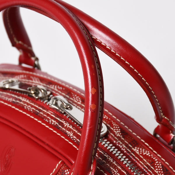 GOYARD ゴヤール サンジャンヌ PM ハンドバッグ レア レッド 赤 シルバー金具 ヘリンボーン柄 PVC レザー 美品 中古 4a004798