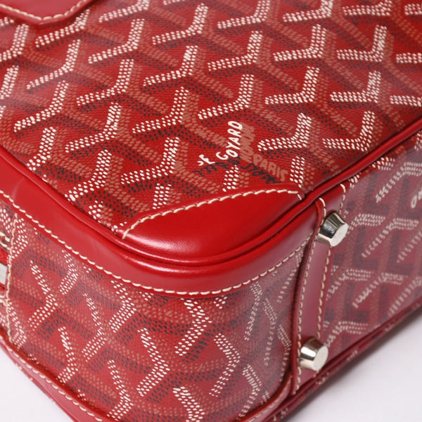 GOYARD ゴヤール サンジャンヌ PM ハンドバッグ レア レッド 赤 シルバー金具 ヘリンボーン柄 PVC レザー 美品 中古 4a004798