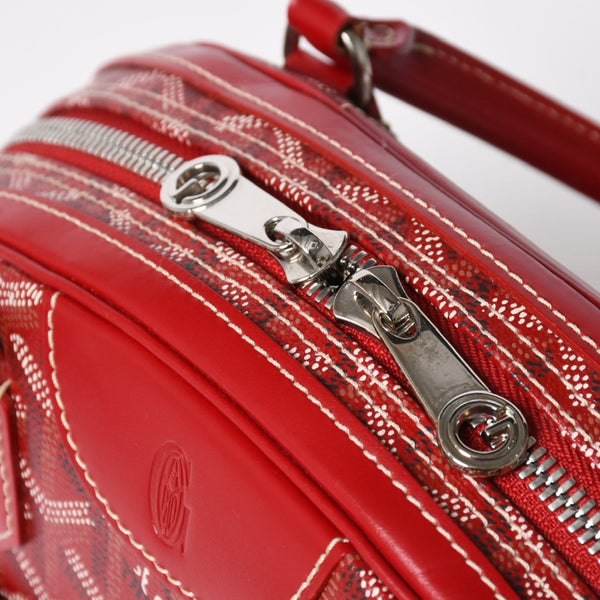 GOYARD ゴヤール サンジャンヌ PM ハンドバッグ レア レッド 赤 シルバー金具 ヘリンボーン柄 PVC レザー 美品 中古 4a004798