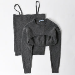 PRADA プラダ Detachable Shrug Camisole Sweater ウールアンサンブルニット 20114 S231 12CW セットアップ ボレロ キャミソール バージンウール カシミヤ グレー 44サイズ 美品 中古 4a004700