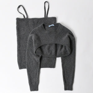 PRADA プラダ Detachable Shrug Camisole Sweater ウールアンサンブルニット 20114 S231 12CW セットアップ ボレロ キャミソール バージンウール カシミヤ グレー 44サイズ 美品 中古 4a004700