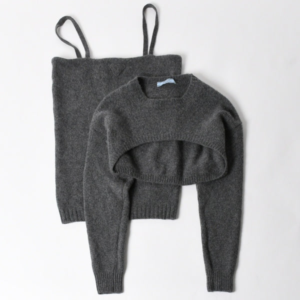 PRADA プラダ Detachable Shrug Camisole Sweater ウールアンサンブルニット 20114 S231 12CW セットアップ ボレロ キャミソール バージンウール カシミヤ グレー 44サイズ 美品 中古 4a004700