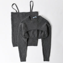 画像をギャラリービューアに読み込む, PRADA プラダ Detachable Shrug Camisole Sweater ウールアンサンブルニット 20114 S231 12CW セットアップ ボレロ キャミソール バージンウール カシミヤ グレー 44サイズ 美品 中古 4a004700