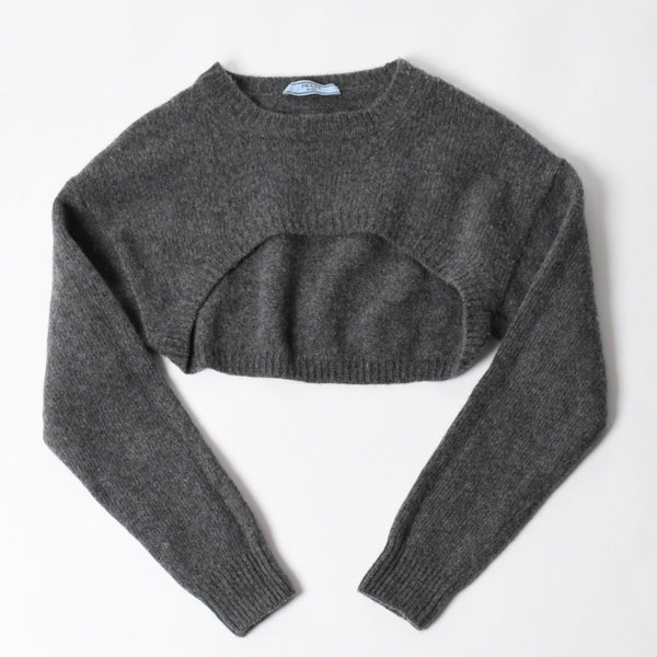 PRADA プラダ Detachable Shrug Camisole Sweater ウールアンサンブルニット 20114 S231 12CW セットアップ ボレロ キャミソール バージンウール カシミヤ グレー 44サイズ 美品 中古 4a004700