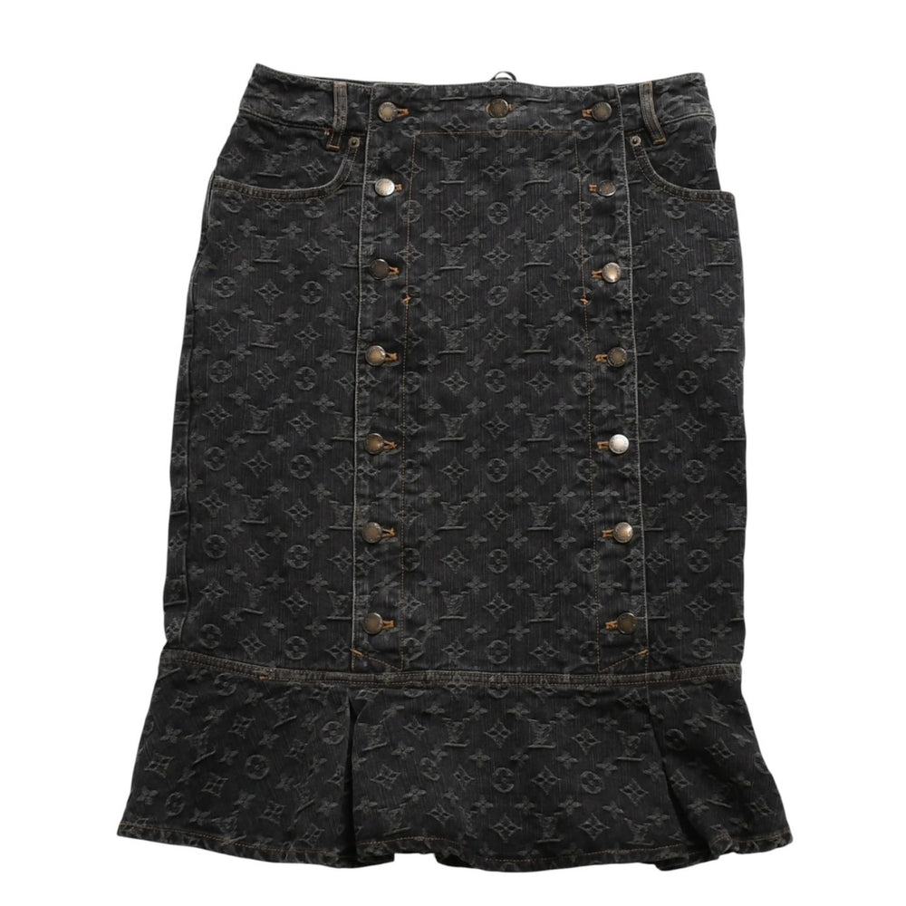 LOUIS VUITTON ルイヴィトン モノグラムデニム マーメイドスカート RW072W ブラック レースアップ 編み上げリボン Sサイズ 美品 中古 4a004814