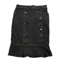LOUIS VUITTON ルイヴィトン モノグラムデニム マーメイドスカート RW072W ブラック レースアップ 編み上げリボン Sサイズ 美品 中古 4a004814
