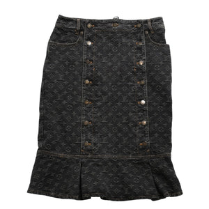 LOUIS VUITTON ルイヴィトン モノグラムデニム マーメイドスカート RW072W ブラック レースアップ 編み上げリボン Sサイズ 美品 中古 4a004814