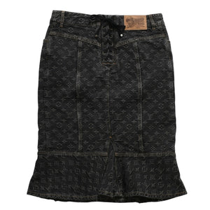 LOUIS VUITTON ルイヴィトン モノグラムデニム マーメイドスカート RW072W ブラック レースアップ 編み上げリボン Sサイズ 美品 中古 4a004814