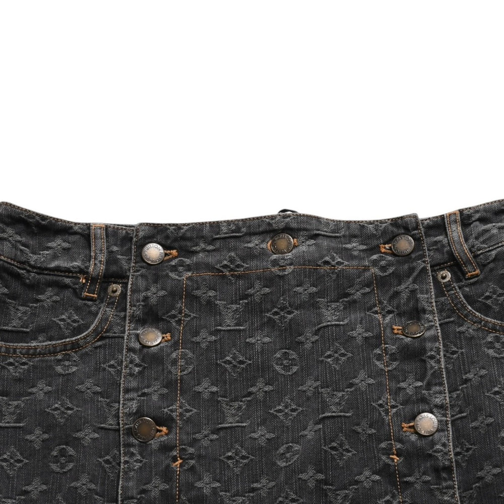 LOUIS VUITTON ルイヴィトン モノグラムデニム マーメイドスカート RW072W ブラック レースアップ 編み上げリボン Sサイズ 美品 中古 4a004814