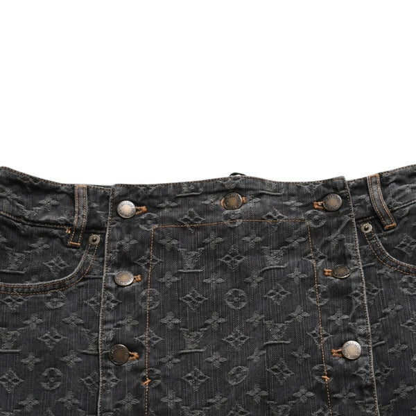 LOUIS VUITTON ルイヴィトン モノグラムデニム マーメイドスカート RW072W ブラック レースアップ 編み上げリボン Sサイズ 美品 中古 4a004814