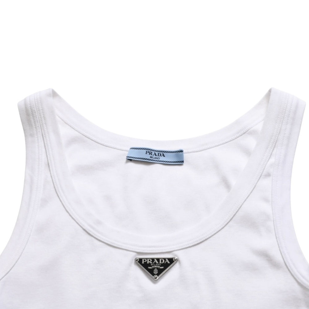 新品未使用 PRADA プラダ クロップド タンクトップ 39546C サイズ36 トライアングルロゴ プレート ホワイト 中古 4a003724