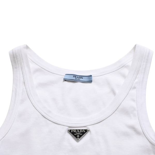 新品未使用 PRADA プラダ クロップド タンクトップ 39546C サイズ36 トライアングルロゴ プレート ホワイト 中古 4a003724