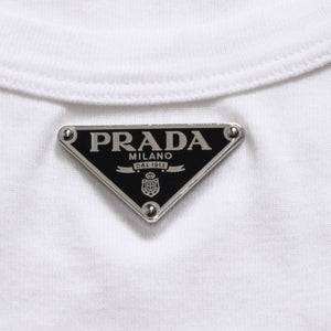 新品未使用 PRADA プラダ クロップド タンクトップ 39546C サイズ36 トライアングルロゴ プレート ホワイト 中古 4a003724