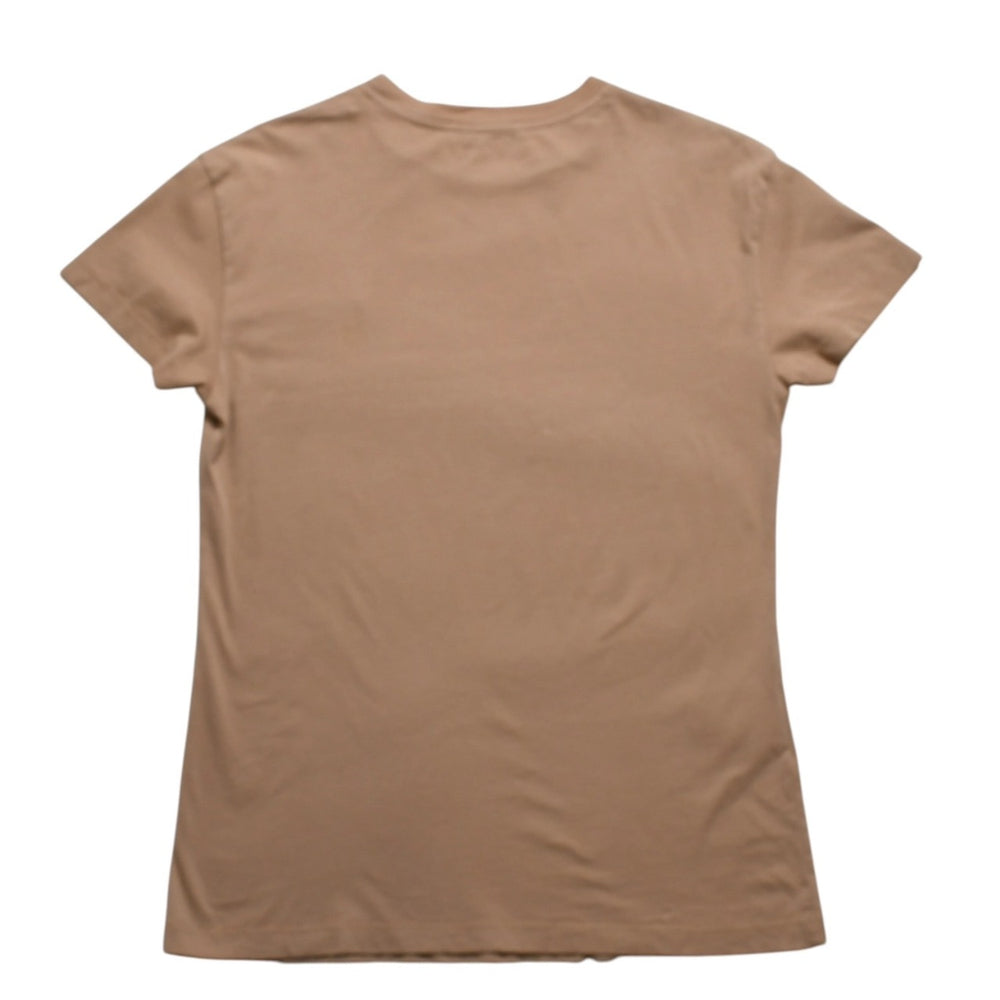 極美品 MIU MIU ミュウミュウ コットン ジャージーTシャツ MJE15 ワッペンロゴ カットソー 半袖Tシャツ カメオ ベージュ XSサイズ 中古 4a005008