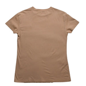 極美品 MIU MIU ミュウミュウ コットン ジャージーTシャツ MJE15 ワッペンロゴ カットソー 半袖Tシャツ カメオ ベージュ XSサイズ 中古 4a005008