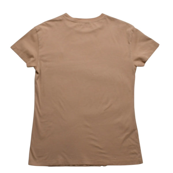 極美品 MIU MIU ミュウミュウ コットン ジャージーTシャツ MJE15 ワッペンロゴ カットソー 半袖Tシャツ カメオ ベージュ XSサイズ 中古 4a005008