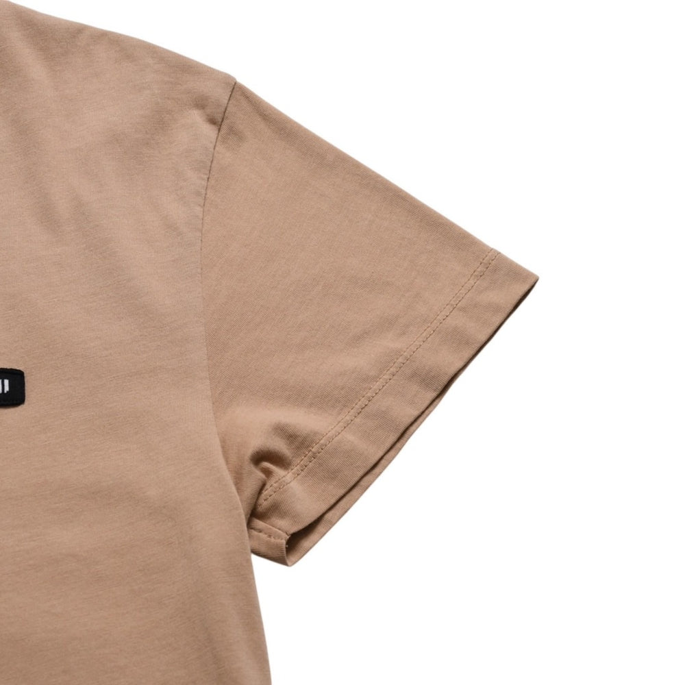 極美品 MIU MIU ミュウミュウ コットン ジャージーTシャツ MJE15 ワッペンロゴ カットソー 半袖Tシャツ カメオ ベージュ XSサイズ 中古 4a005008