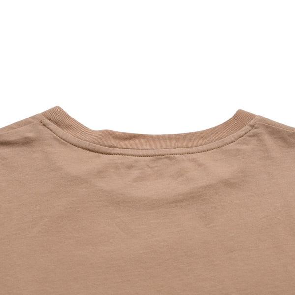 極美品 MIU MIU ミュウミュウ コットン ジャージーTシャツ MJE15 ワッペンロゴ カットソー 半袖Tシャツ カメオ ベージュ XSサイズ 中古 4a005008