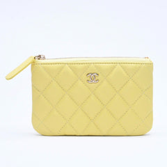 極美品 CHANEL シャネル ポーチ Coco Mark ココマーク イエロー ゴールド金具 23番台 ラムスキン 中古 4a004975