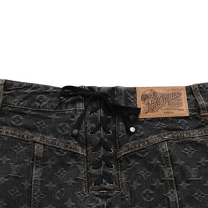 LOUIS VUITTON ルイヴィトン モノグラムデニム マーメイドスカート RW072W ブラック レースアップ 編み上げリボン Sサイズ 美品 中古 4a004814
