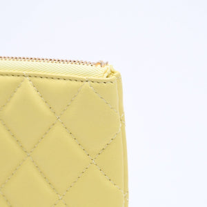 極美品 CHANEL シャネル ポーチ Coco Mark ココマーク イエロー ゴールド金具 23番台 ラムスキン 中古 4a004975