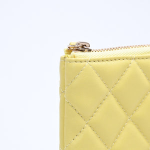 極美品 CHANEL シャネル ポーチ Coco Mark ココマーク イエロー ゴールド金具 23番台 ラムスキン 中古 4a004975