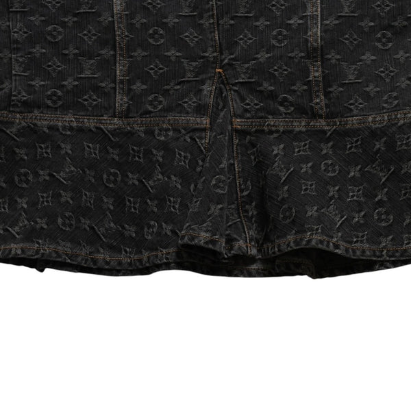 LOUIS VUITTON ルイヴィトン モノグラムデニム マーメイドスカート RW072W ブラック レースアップ 編み上げリボン Sサイズ 美品 中古 4a004814