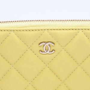 極美品 CHANEL シャネル ポーチ Coco Mark ココマーク イエロー ゴールド金具 23番台 ラムスキン 中古 4a004975