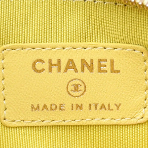 極美品 CHANEL シャネル ポーチ Coco Mark ココマーク イエロー ゴールド金具 23番台 ラムスキン 中古 4a004975