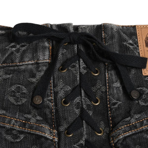 LOUIS VUITTON ルイヴィトン モノグラムデニム マーメイドスカート RW072W ブラック レースアップ 編み上げリボン Sサイズ 美品 中古 4a004814