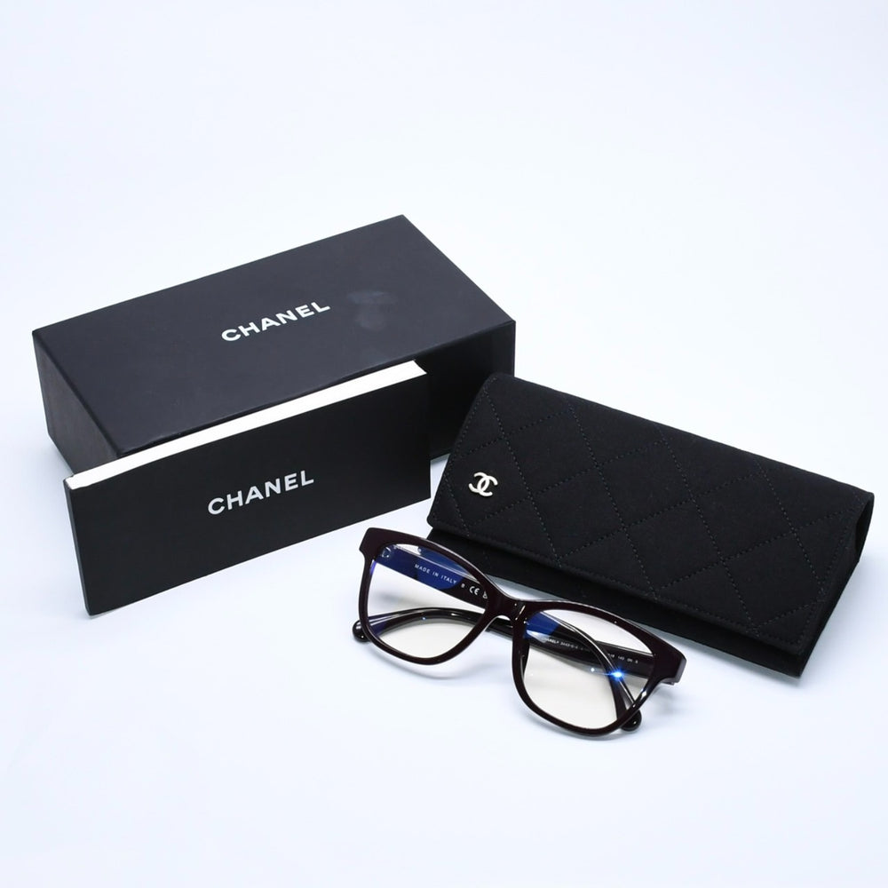 極美品 CHANEL シャネル 伊達メガネ アイウェア 3443-S-A c.1461/SB サイズ53□16 140 ココマーク ダークブラウン 中古 4a004820