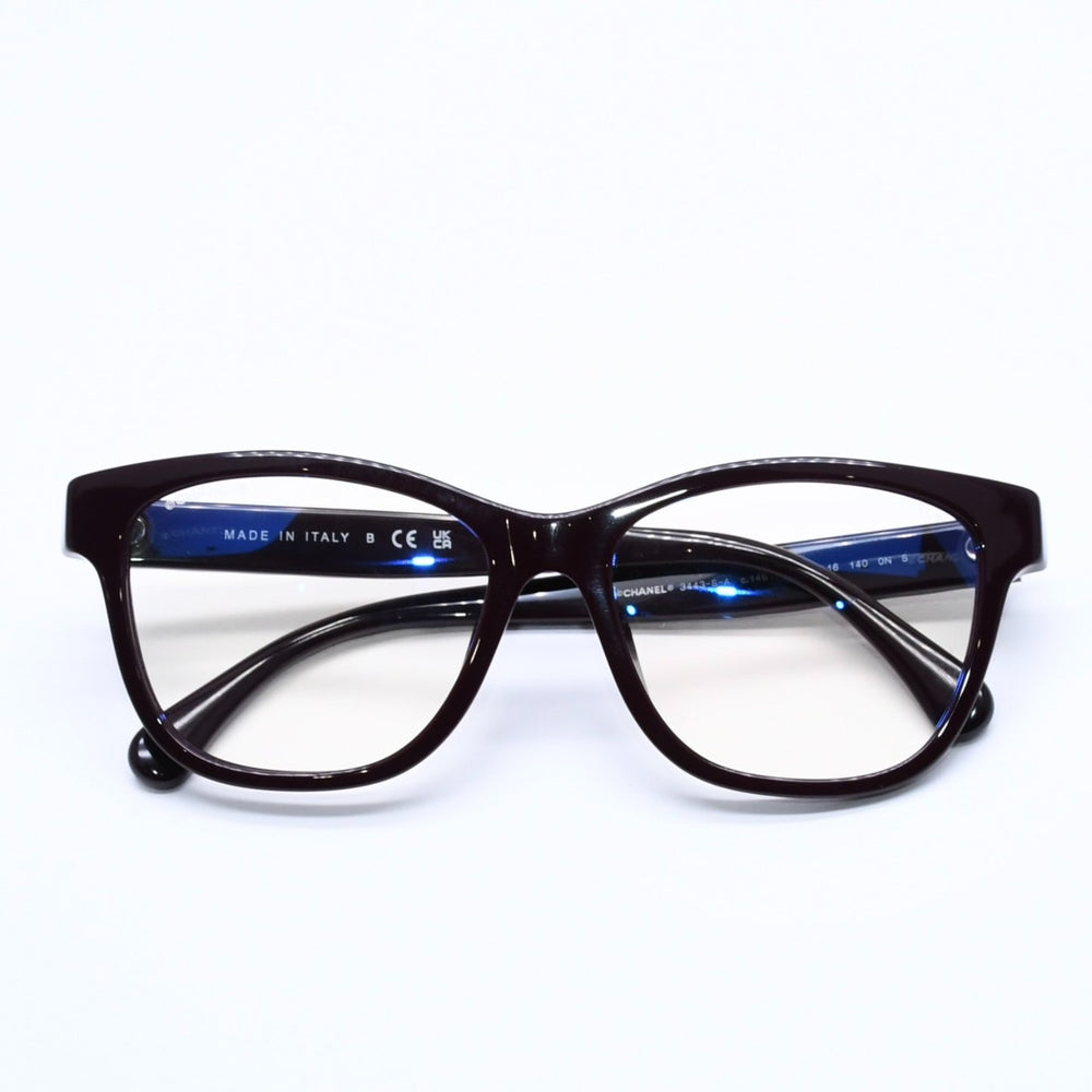 極美品 CHANEL シャネル 伊達メガネ アイウェア 3443-S-A c.1461/SB サイズ53□16 140 ココマーク ダークブラウン 中古 4a004820